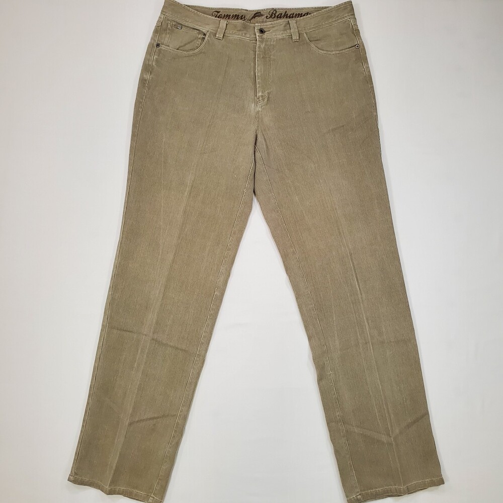 Tommy Bahama Pants Mens 36x33 Beige Relaxed Straight Silk Corduroy Flat Front